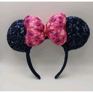 Disney Parks 2019 Minnie Mouse Ears Blue Sequins Pink Bow Headband Mickey Ears